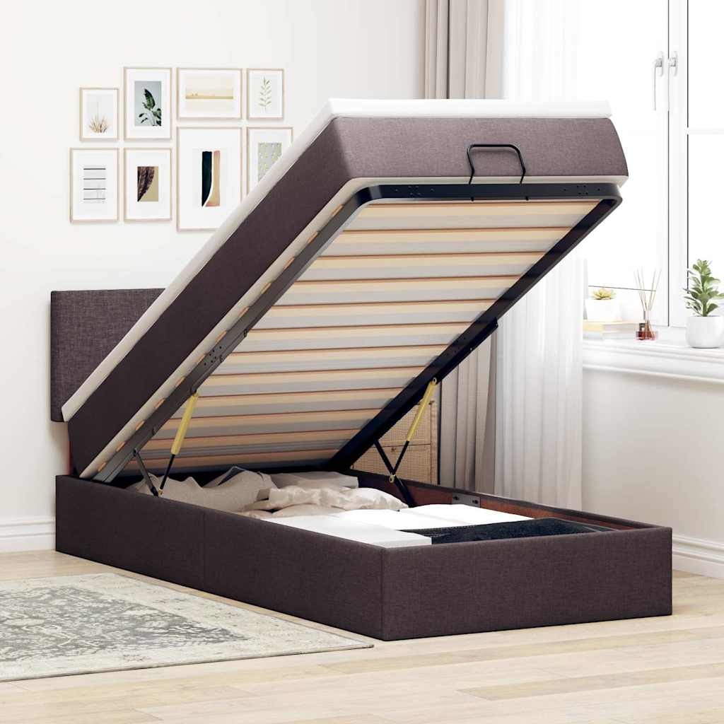 vidaXL Ottoman Bed with Mattress & LED Dark Brown 90x200 cm Fabric