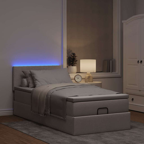 vidaXL Ottoman Bed with Mattress & LEDs Taupe 90x200 cm Fabric