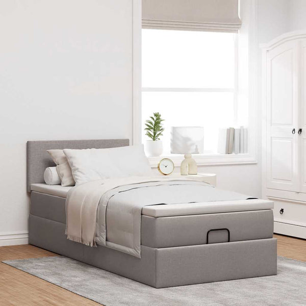 vidaXL Ottoman Bed with Mattress & LEDs Taupe 90x200 cm Fabric