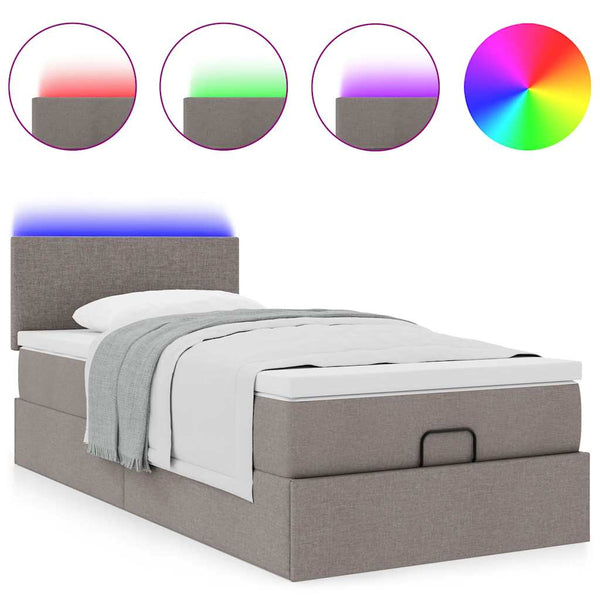 vidaXL Ottoman Bed with Mattress & LEDs Taupe 90x200 cm Fabric