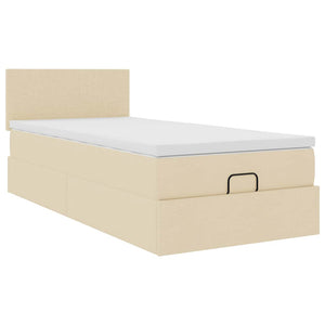 vidaXL Ottoman Bed with Mattress & LED Cream 90x200 cm Fabric