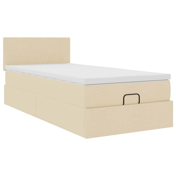 vidaXL Ottoman Bed with Mattress & LED Cream 90x200 cm Fabric