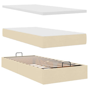 vidaXL Ottoman Bed with Mattress & LED Cream 90x200 cm Fabric