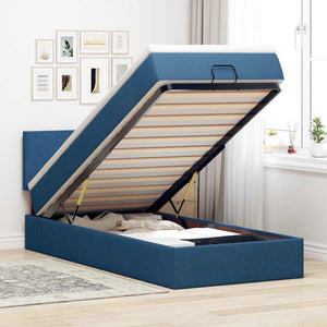 vidaXL Ottoman Bed with Mattress & LEDs Blue 90x200 cm Fabric