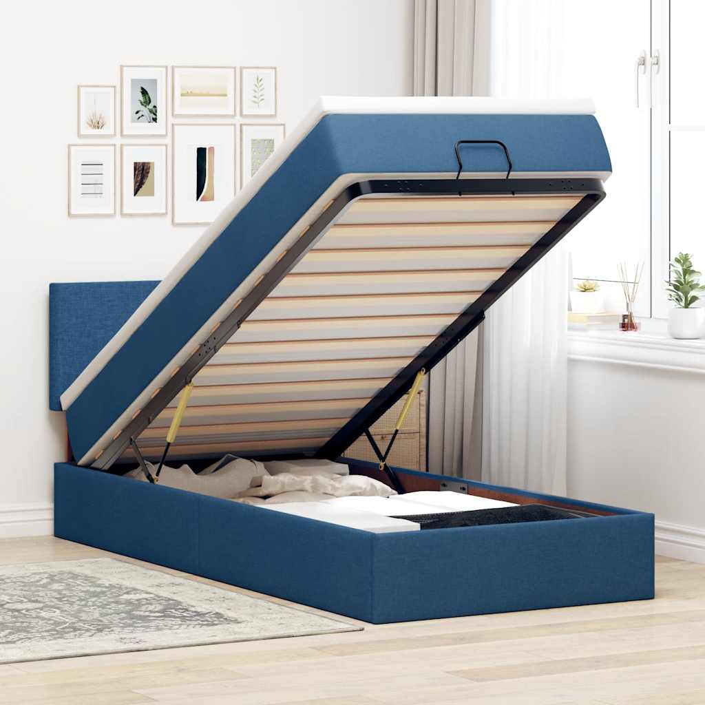 vidaXL Ottoman Bed with Mattress & LEDs Blue 90x200 cm Fabric
