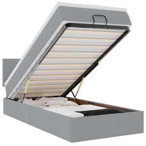vidaXL Ottoman Bed with Mattress & LED Lights Light Grey 100x200 cm Fabric