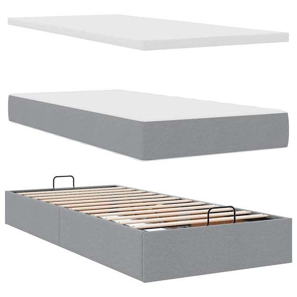 vidaXL Ottoman Bed with Mattress & LED Lights Light Grey 100x200 cm Fabric