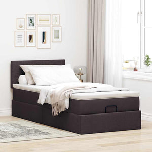 vidaXL Ottoman Bed with Mattress & LEDs Dark Brown 100x200 cm Fabric