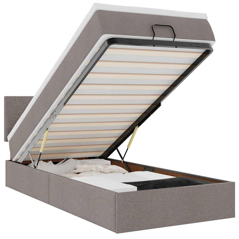 vidaXL Ottoman Bed with Mattress & LEDs Taupe 100x200 cm Fabric