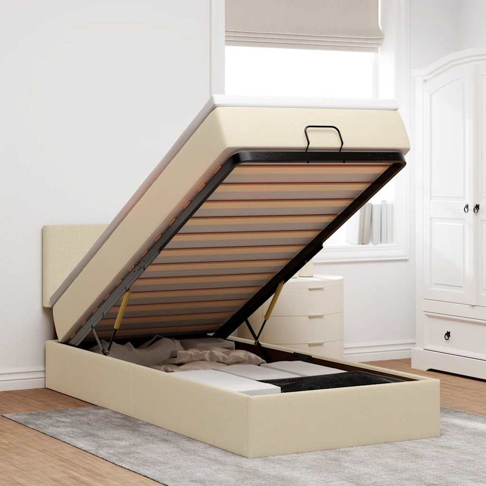 vidaXL Ottoman Bed with Mattress & LEDs Cream 100x200 cm Fabric