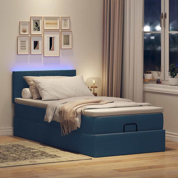 vidaXL Ottoman Bed with Mattress & LEDs Blue 100x200 cm Fabric