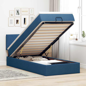 vidaXL Ottoman Bed with Mattress & LEDs Blue 100x200 cm Fabric