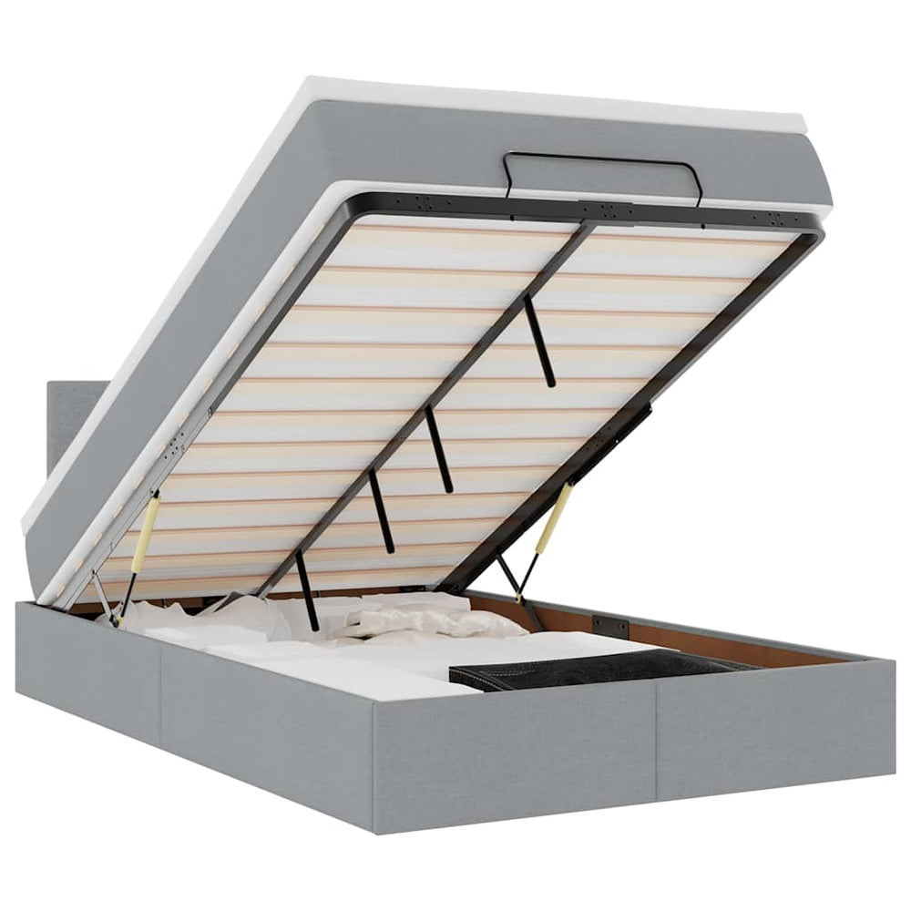 vidaXL Ottoman Bed with Mattress & LED Light Grey 120x190 cm Fabric