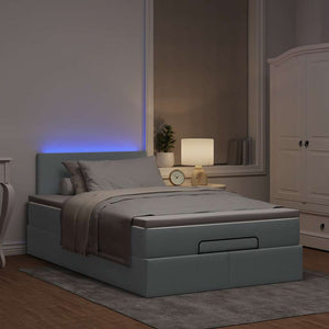 vidaXL Ottoman Bed with Mattress & LED Light Grey 120x190 cm Fabric
