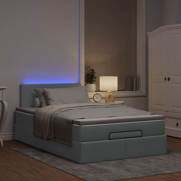 vidaXL Ottoman Bed with Mattress & LED Light Grey 120x190 cm Fabric