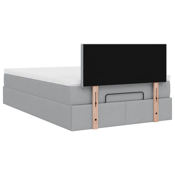 vidaXL Ottoman Bed with Mattress & LED Light Grey 120x190 cm Fabric