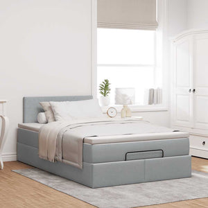 vidaXL Ottoman Bed with Mattress & LED Light Grey 120x190 cm Fabric