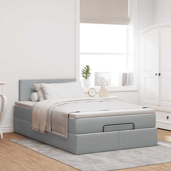 vidaXL Ottoman Bed with Mattress & LED Light Grey 120x190 cm Fabric