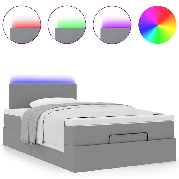 vidaXL Ottoman Bed with Mattress & LED Light Grey 120x190 cm Fabric