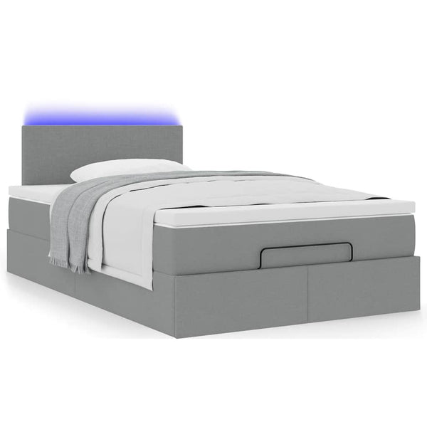 vidaXL Ottoman Bed with Mattress & LED Light Grey 120x190 cm Fabric