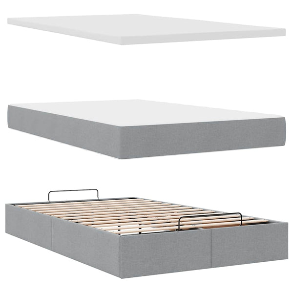 vidaXL Ottoman Bed with Mattress & LED Light Grey 120x190 cm Fabric