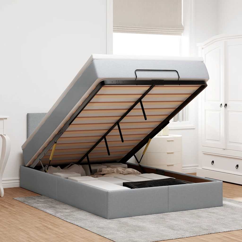 vidaXL Ottoman Bed with Mattress & LED Light Grey 120x190 cm Fabric