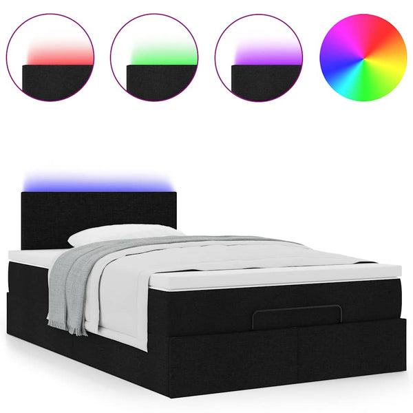 vidaXL Ottoman Bed with Mattress & LED Black 120x190 cm Fabric