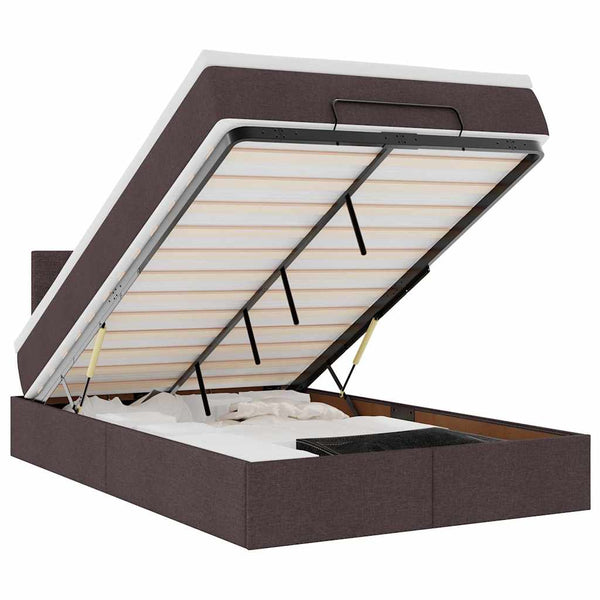vidaXL Ottoman Bed with Mattress & LED Dark Brown 120x190 cm Fabric
