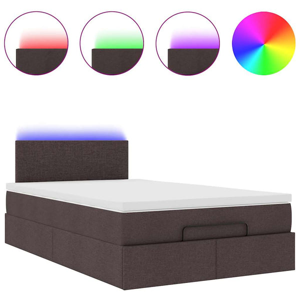 vidaXL Ottoman Bed with Mattress & LED Dark Brown 120x190 cm Fabric