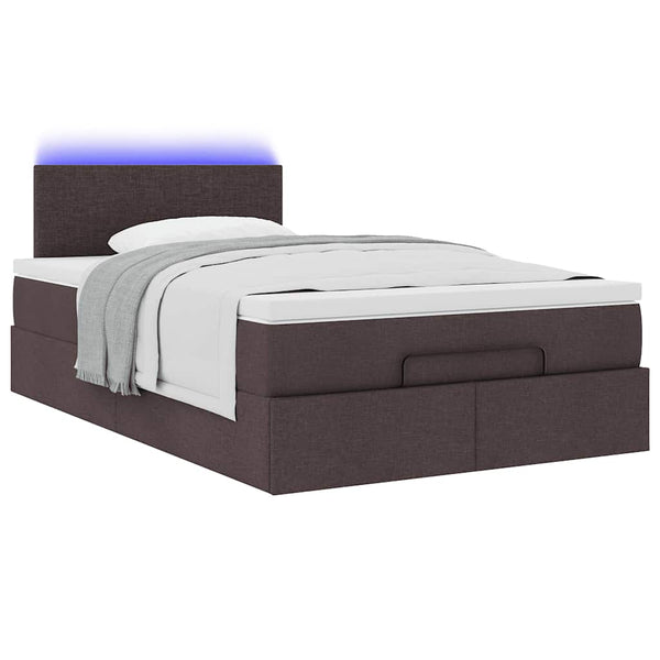 vidaXL Ottoman Bed with Mattress & LED Dark Brown 120x190 cm Fabric