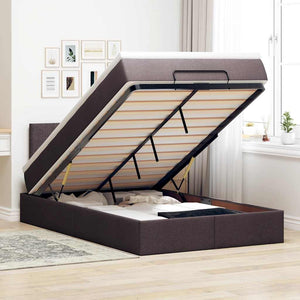 vidaXL Ottoman Bed with Mattress & LED Dark Brown 120x190 cm Fabric