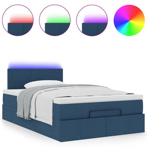 vidaXL Ottoman Bed with Mattress & LED Lights Blue 120x190 cm Fabric