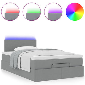 vidaXL Ottoman Bed with Mattress & LEDs Light Gray 120x200 cm Fabric