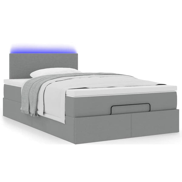 vidaXL Ottoman Bed with Mattress & LEDs Light Gray 120x200 cm Fabric