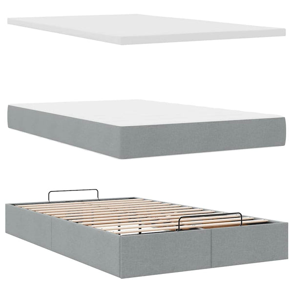 vidaXL Ottoman Bed with Mattress & LEDs Light Gray 120x200 cm Fabric