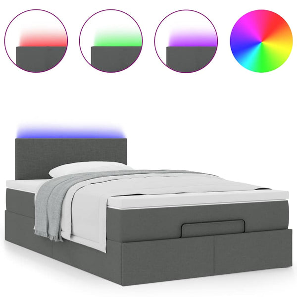 vidaXL Ottoman Bed with Mattress & LEDs Dark Gray 120x200 cm Fabric