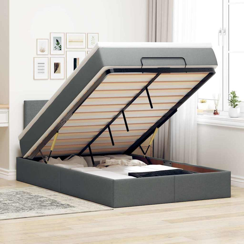 vidaXL Ottoman Bed with Mattress & LEDs Dark Gray 120x200 cm Fabric