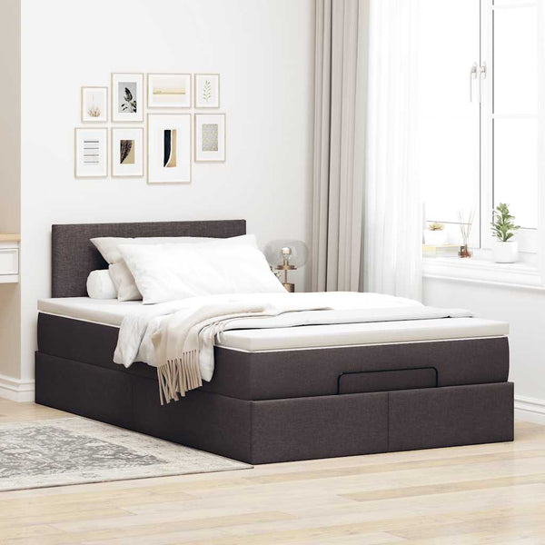 vidaXL Ottoman Bed with Mattress & LEDs Dark Brown 120x200 cm Fabric