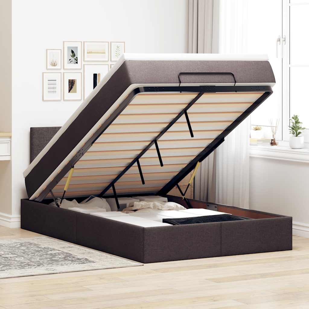 vidaXL Ottoman Bed with Mattress & LEDs Dark Brown 120x200 cm Fabric