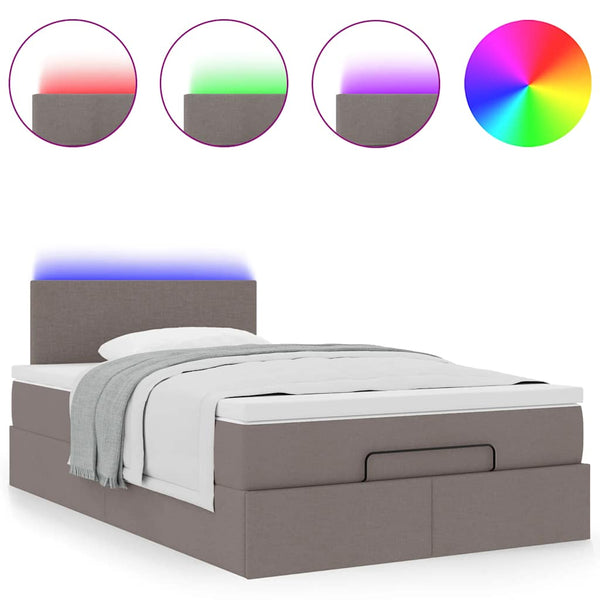 vidaXL Ottoman Bed with Mattress & LEDs Taupe 120x200 cm Fabric