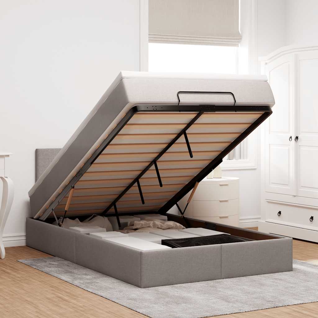 vidaXL Ottoman Bed with Mattress & LEDs Taupe 120x200 cm Fabric