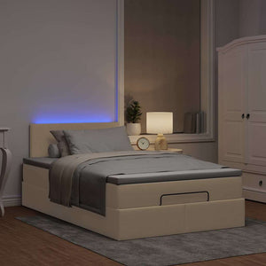 vidaXL Ottoman Bed with Mattress & LED Lights Cream 120x200 cm Fabric