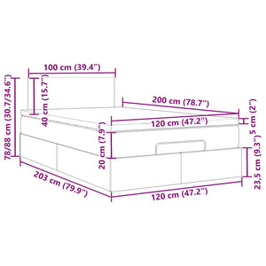 vidaXL Ottoman Bed with Mattress & LED Lights Cream 120x200 cm Fabric