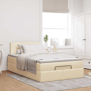 vidaXL Ottoman Bed with Mattress & LED Lights Cream 120x200 cm Fabric