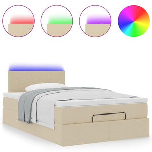 vidaXL Ottoman Bed with Mattress & LED Lights Cream 120x200 cm Fabric