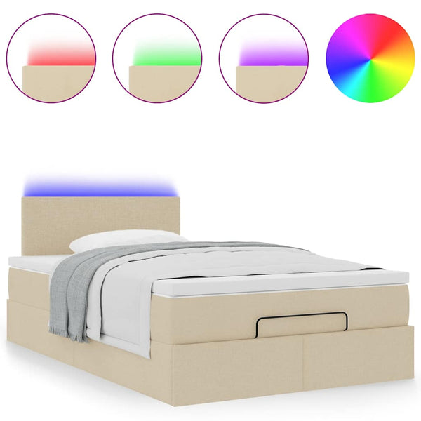 vidaXL Ottoman Bed with Mattress & LED Lights Cream 120x200 cm Fabric