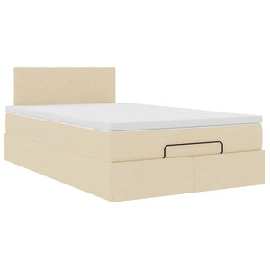 vidaXL Ottoman Bed with Mattress & LED Lights Cream 120x200 cm Fabric