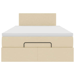 vidaXL Ottoman Bed with Mattress & LED Lights Cream 120x200 cm Fabric