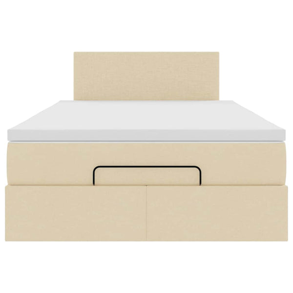 vidaXL Ottoman Bed with Mattress & LED Lights Cream 120x200 cm Fabric