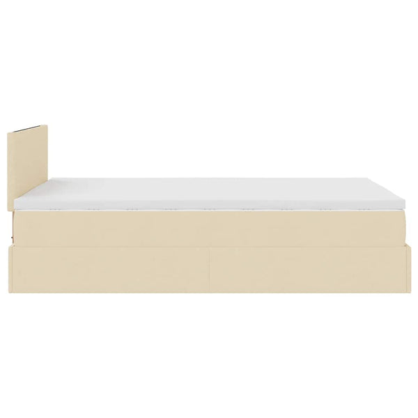 vidaXL Ottoman Bed with Mattress & LED Lights Cream 120x200 cm Fabric